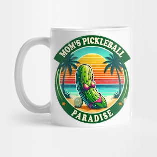 Mom's Pickleball Paradise, vintage retro design pickle with bikini on the beach,funny pickleball Mug